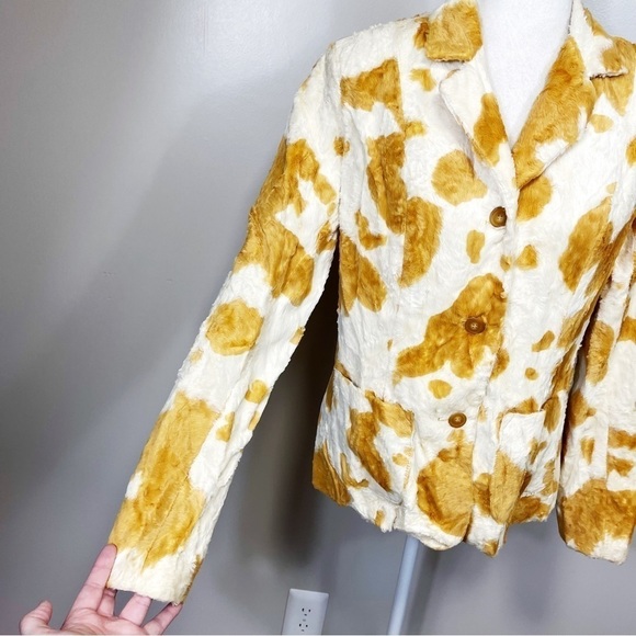 FREE WEAR by JOHNATHON HOENSCHEIDT Tan & Cream Faux Fur Blazer Jacket - MEDIUM - Picture 4 of 11
